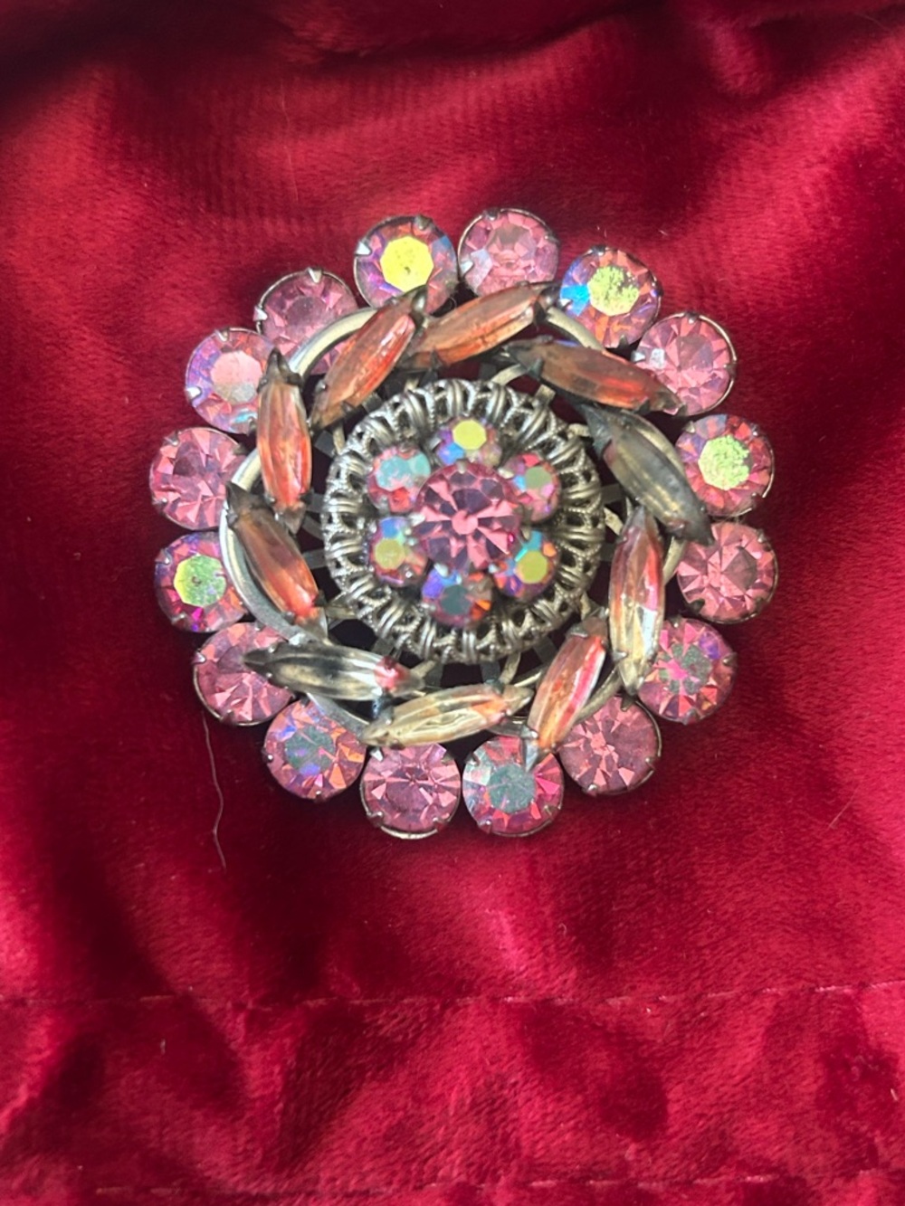Vintage Pink Aurora Borealis Rhinestone Brooch